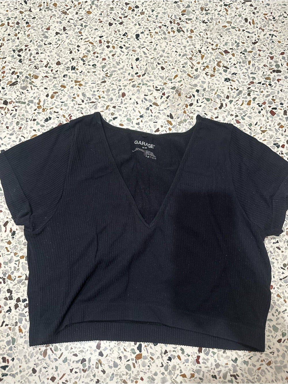 Garage Black Ribbed V-Neck Crop Top